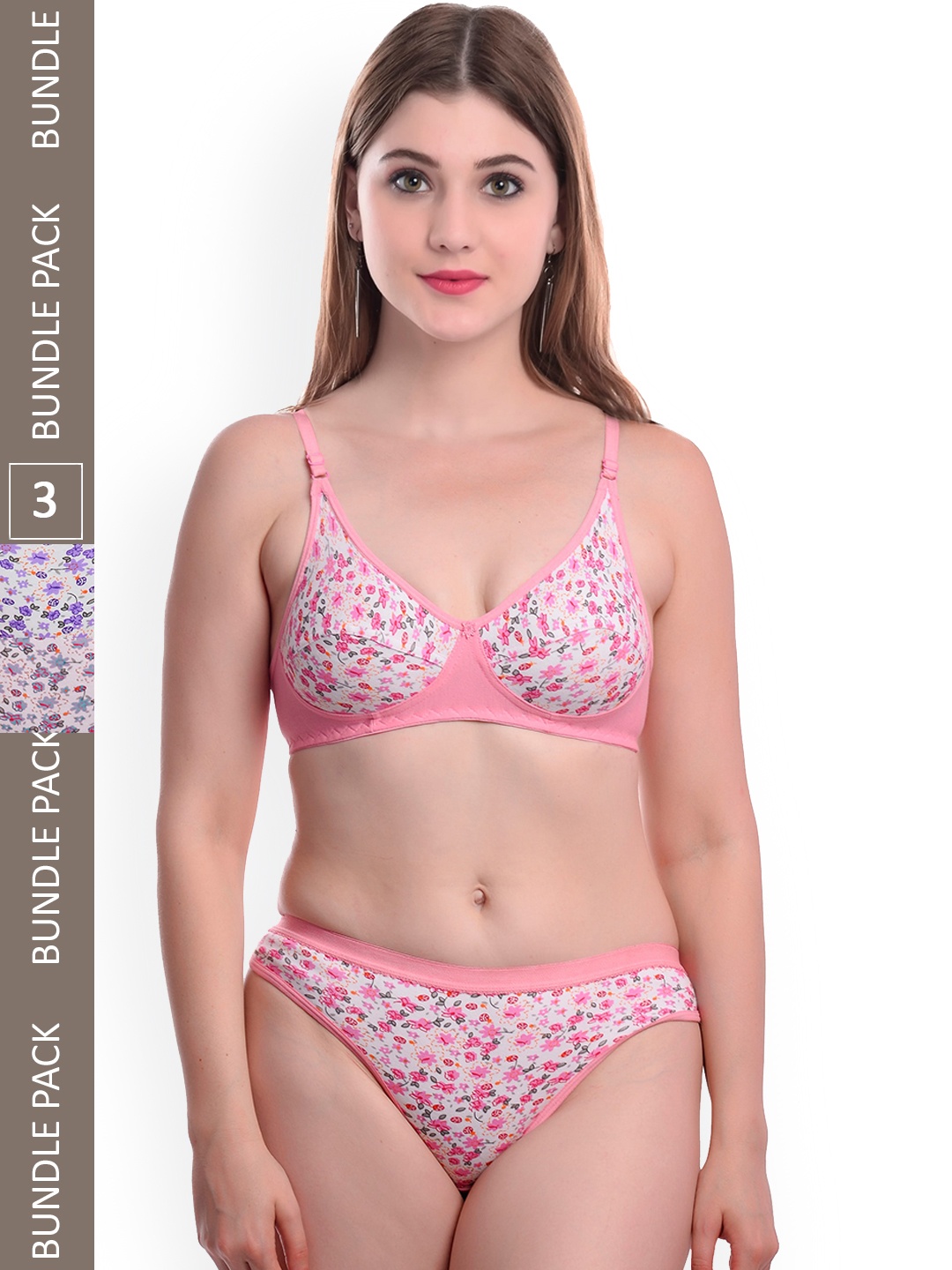 

AROUSY Pack Of 3 Printed Non-Padded Cotton Lingerie Se, White