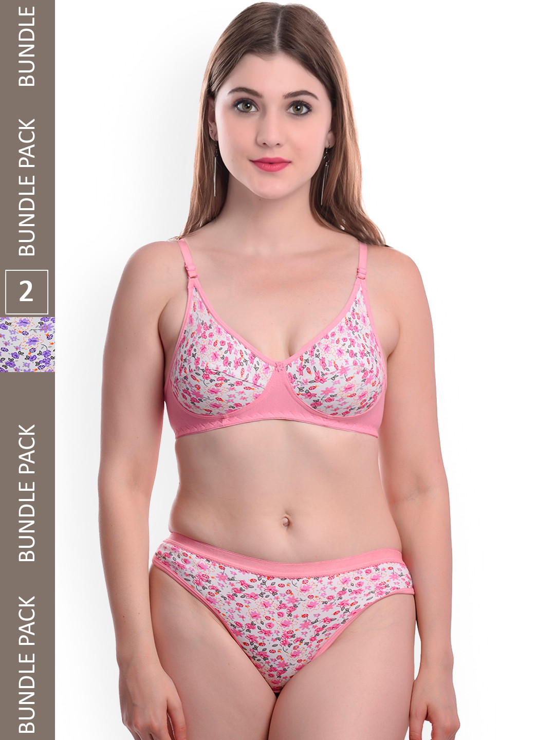 

AROUSY Pack Of 2 Printed Non-Padded Cotton Lingerie Set, White