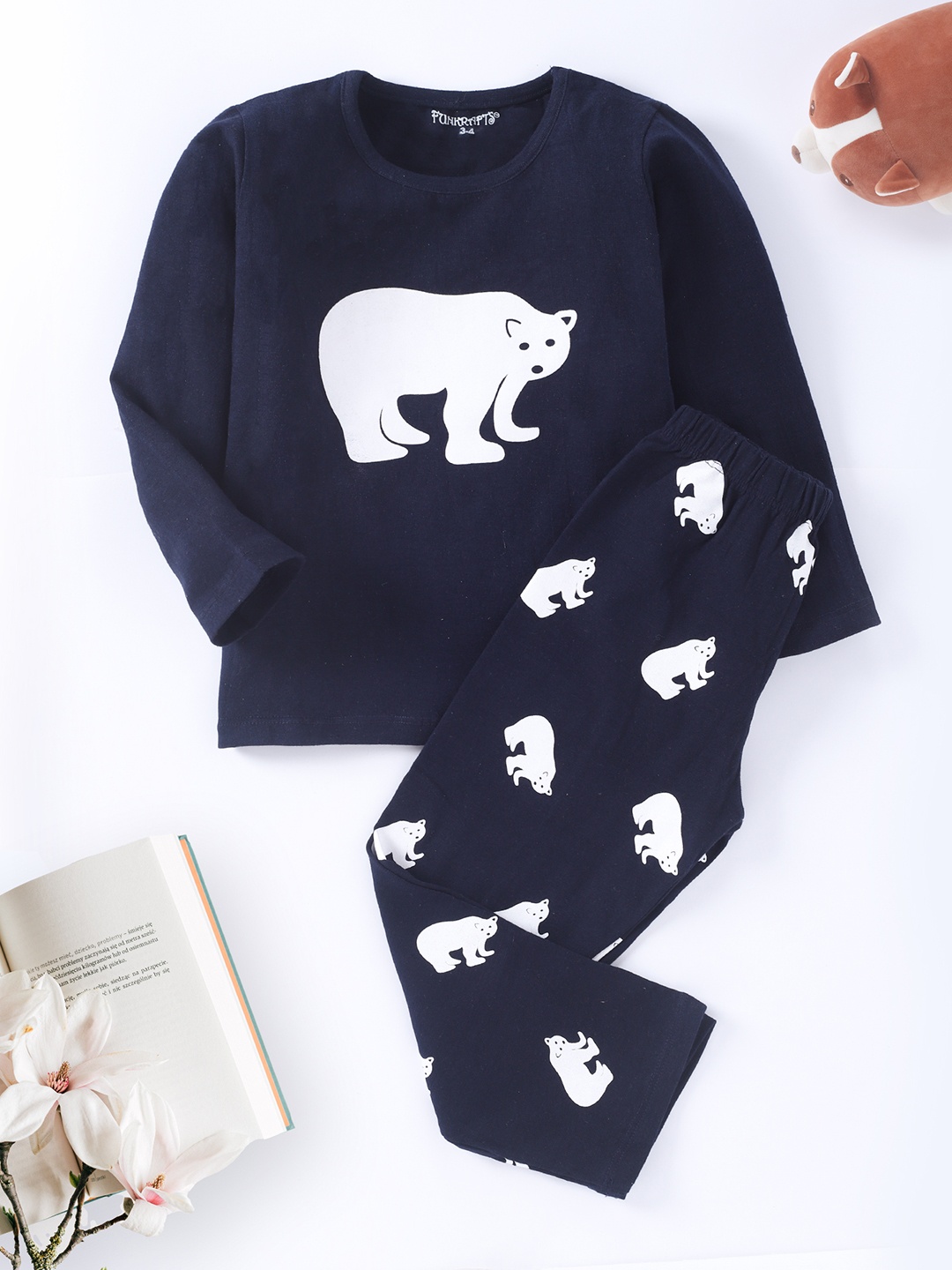

FUNKRAFTS Kids Graphic Printed Pure Cotton Night Suit, Navy blue