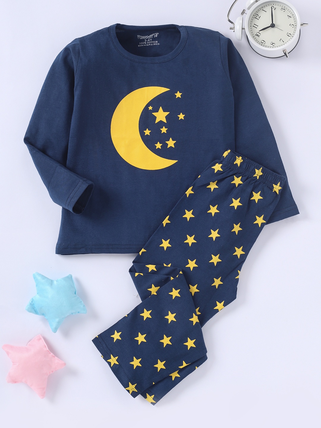 

FUNKRAFTS Kids Conversational Printed Pure Cotton Night Suit, Navy blue