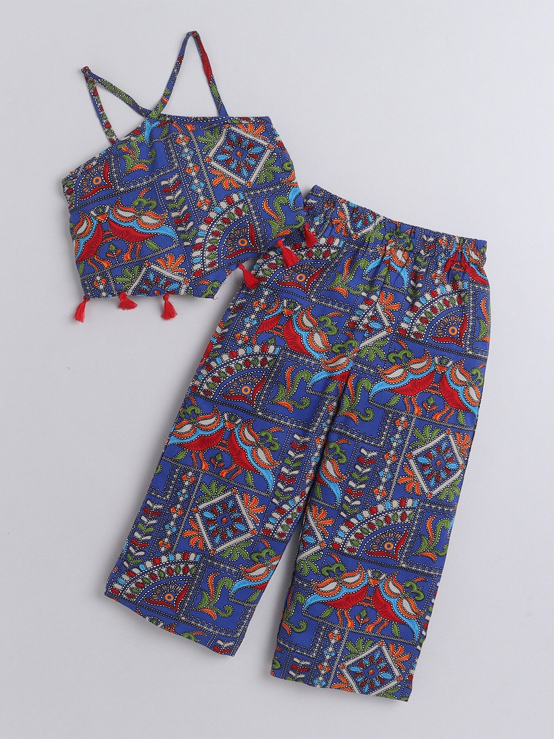 

taffykids Girls Printed Top with Trousers, Blue