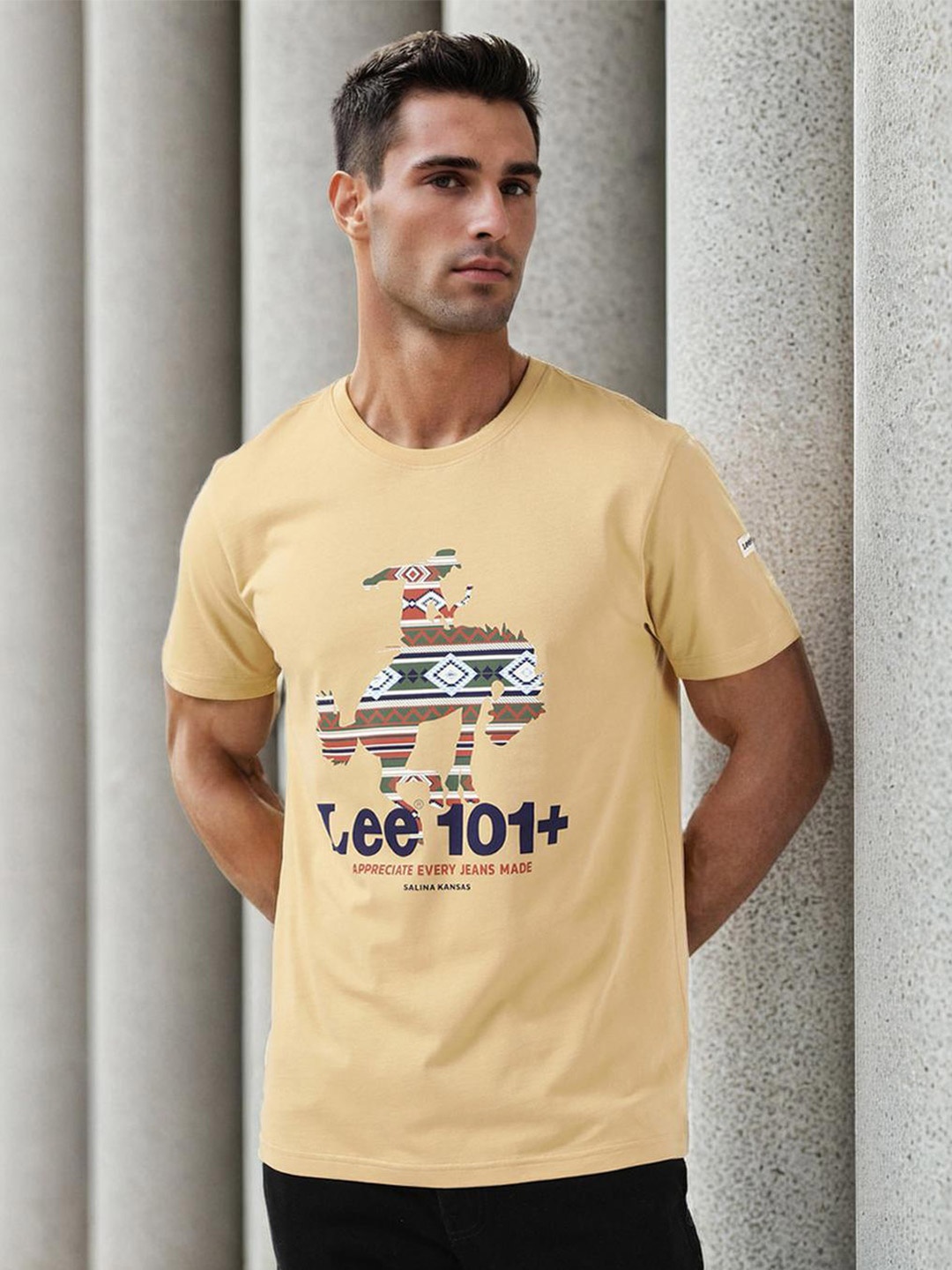 Lee Typography Printed Round Neck Cotton T-shirt, Khaki
