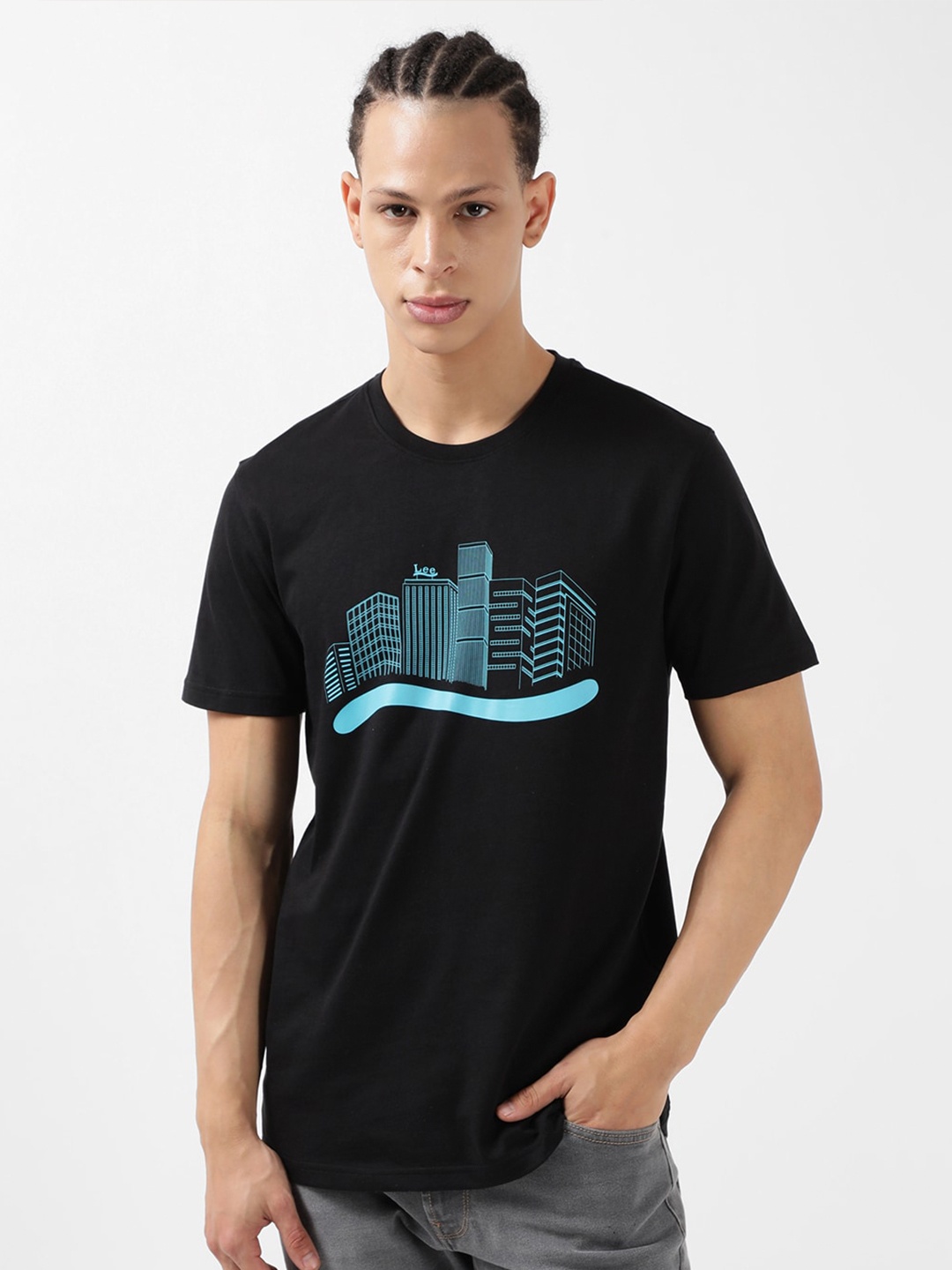 

Lee Graphic Printed Round Neck Slim Fit Cotton T-shirt, Black