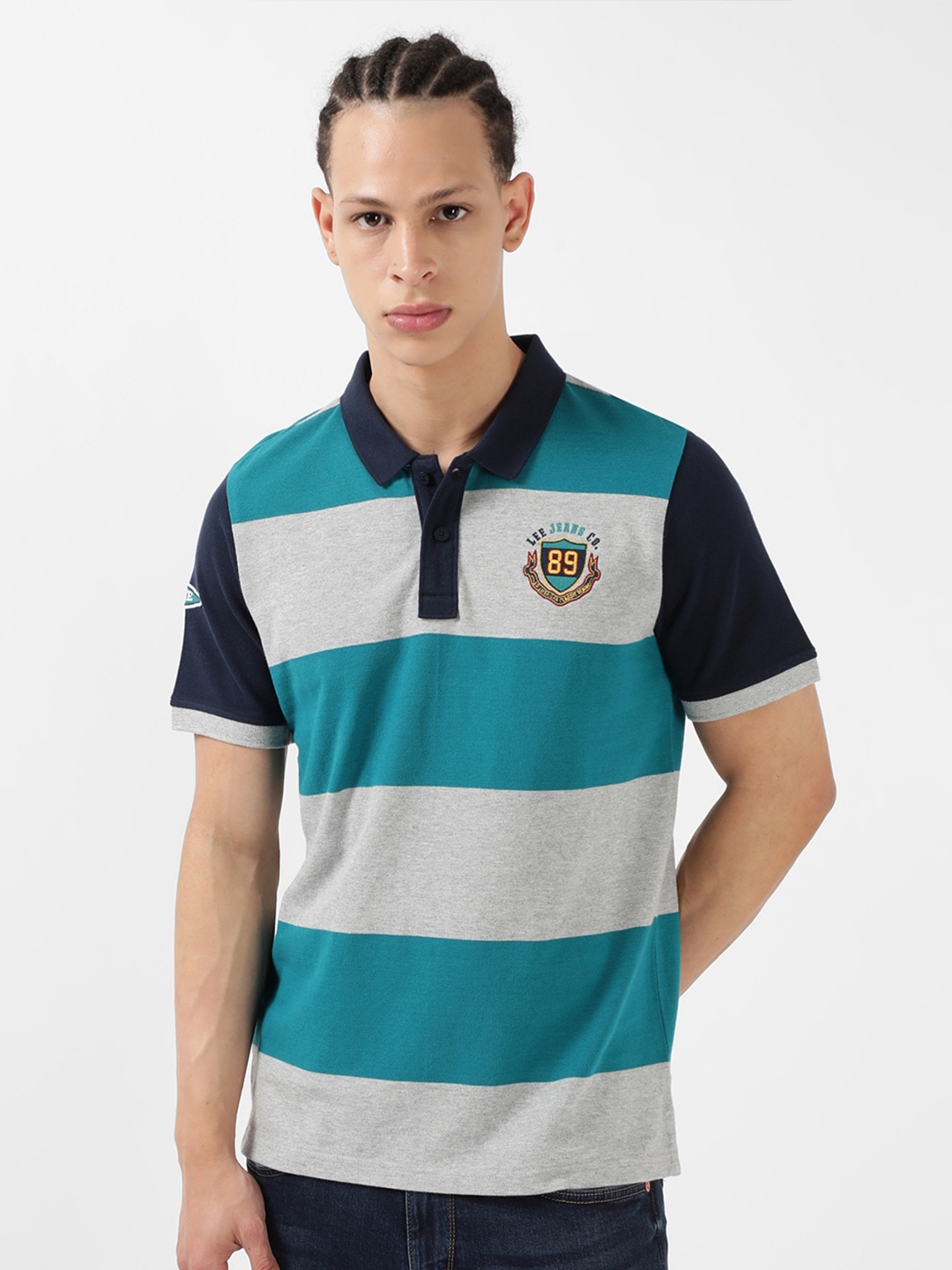 

Lee Striped Polo Collar Slim Fit T-shirt, Blue