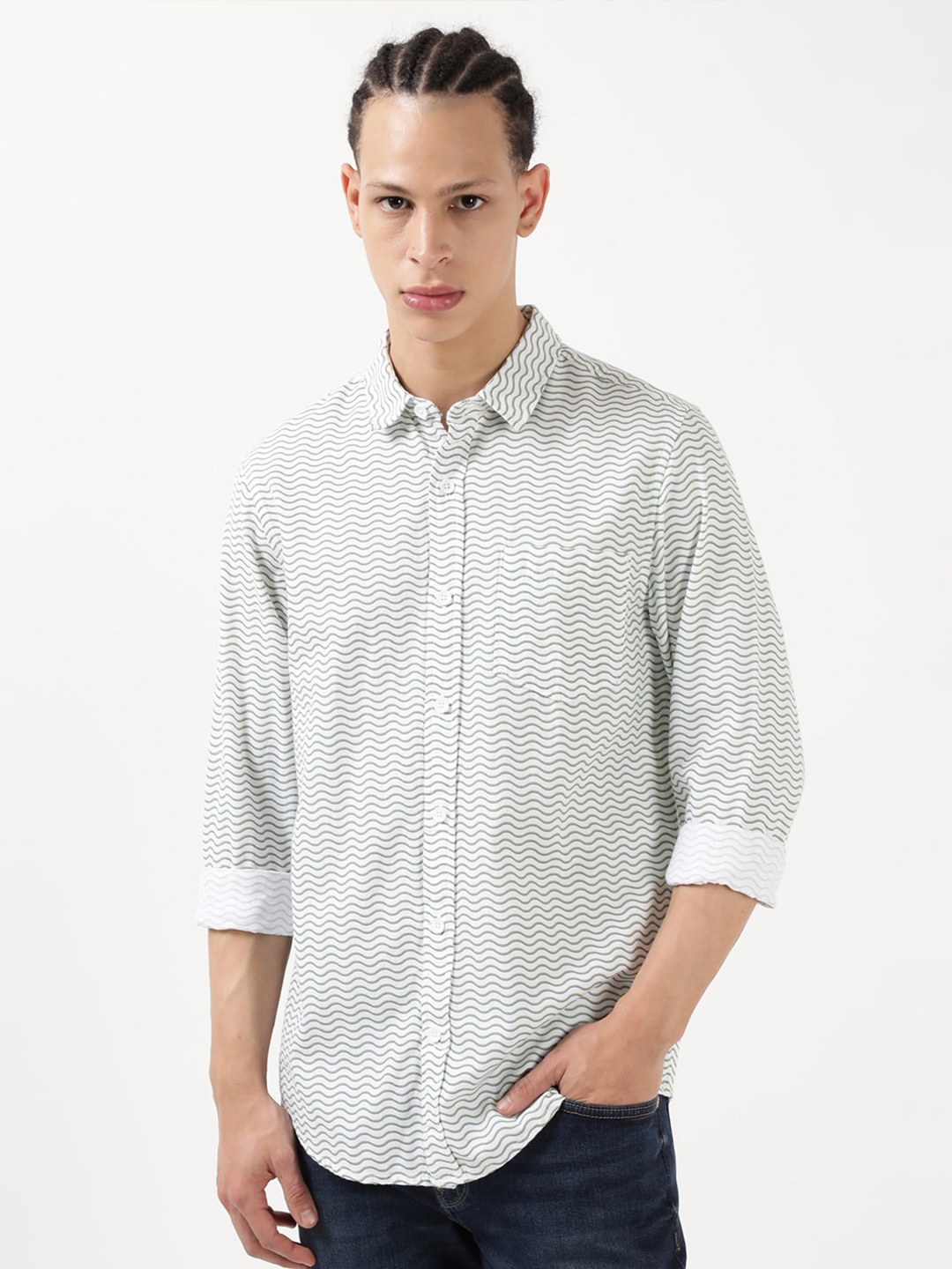 

Lee Slim Fit Printed Cotton Casual Shirt, Green