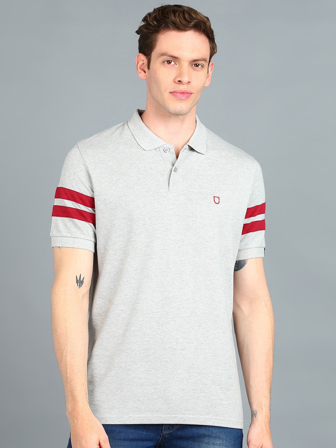 

Urbano Fashion Polo Collar Cotton Slim Fit T-shirt, Grey melange