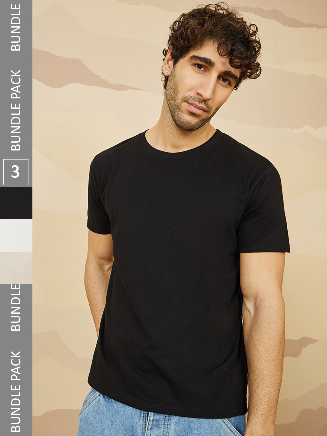 

Styli Pack of 3 Pure Cotton T-Shirt, Black