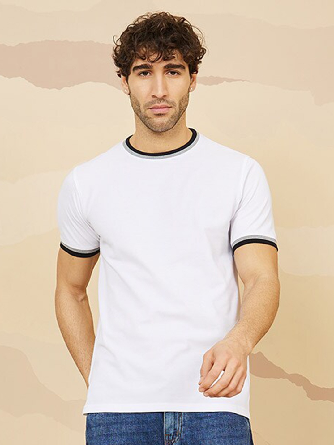 

Styli Men Pique Knit Ringer Regular T-shirt with Twin Tipping, White