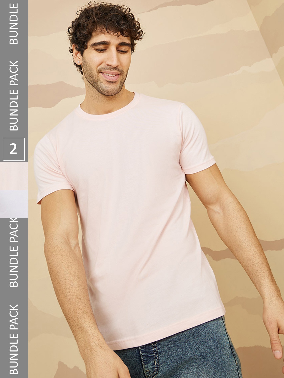 

Styli Pack Of 2 Round Neck Cotton T-shirt, Peach