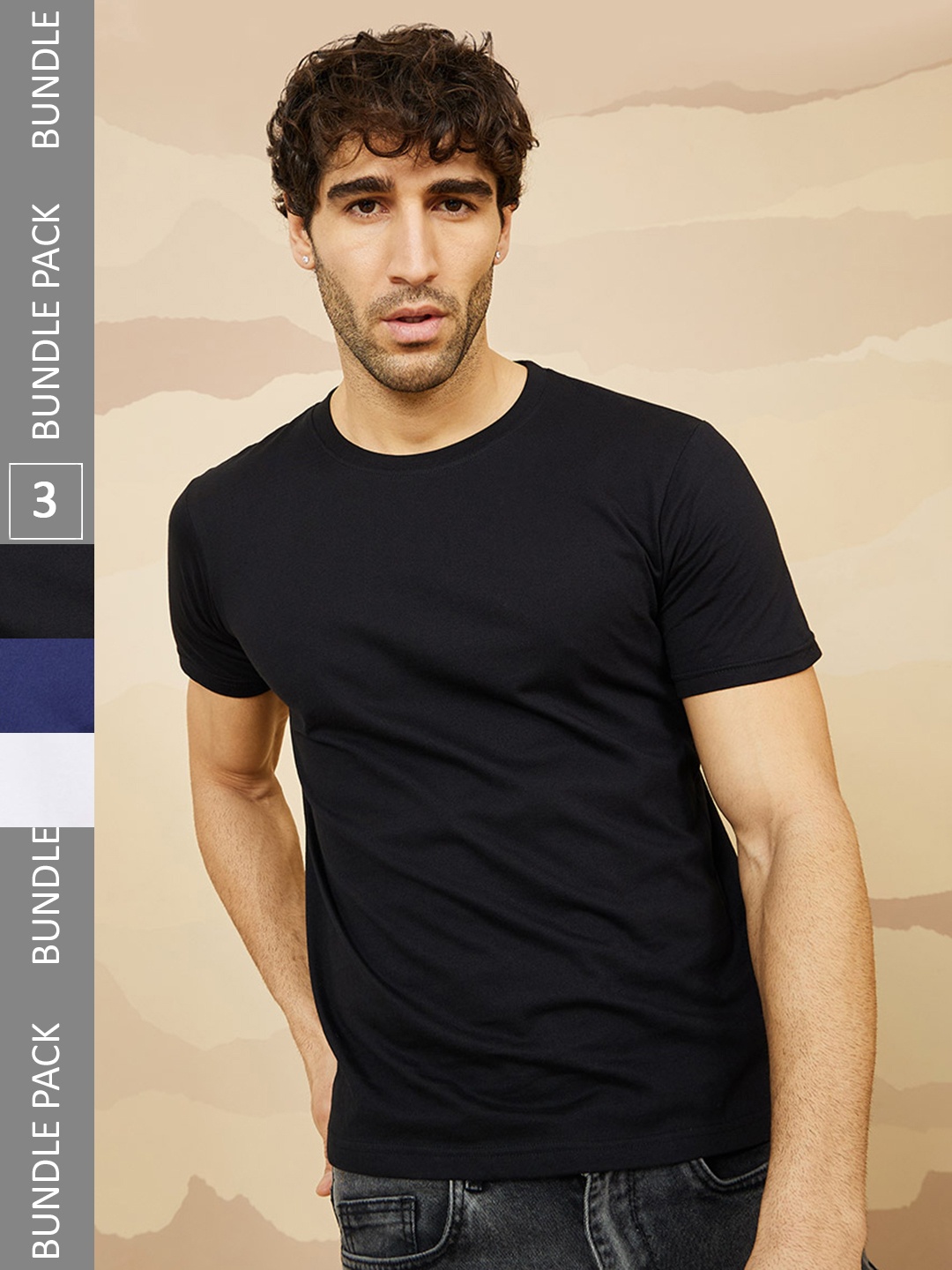 

Styli Pack Of 3 Round Neck Cotton T-shirts, Black