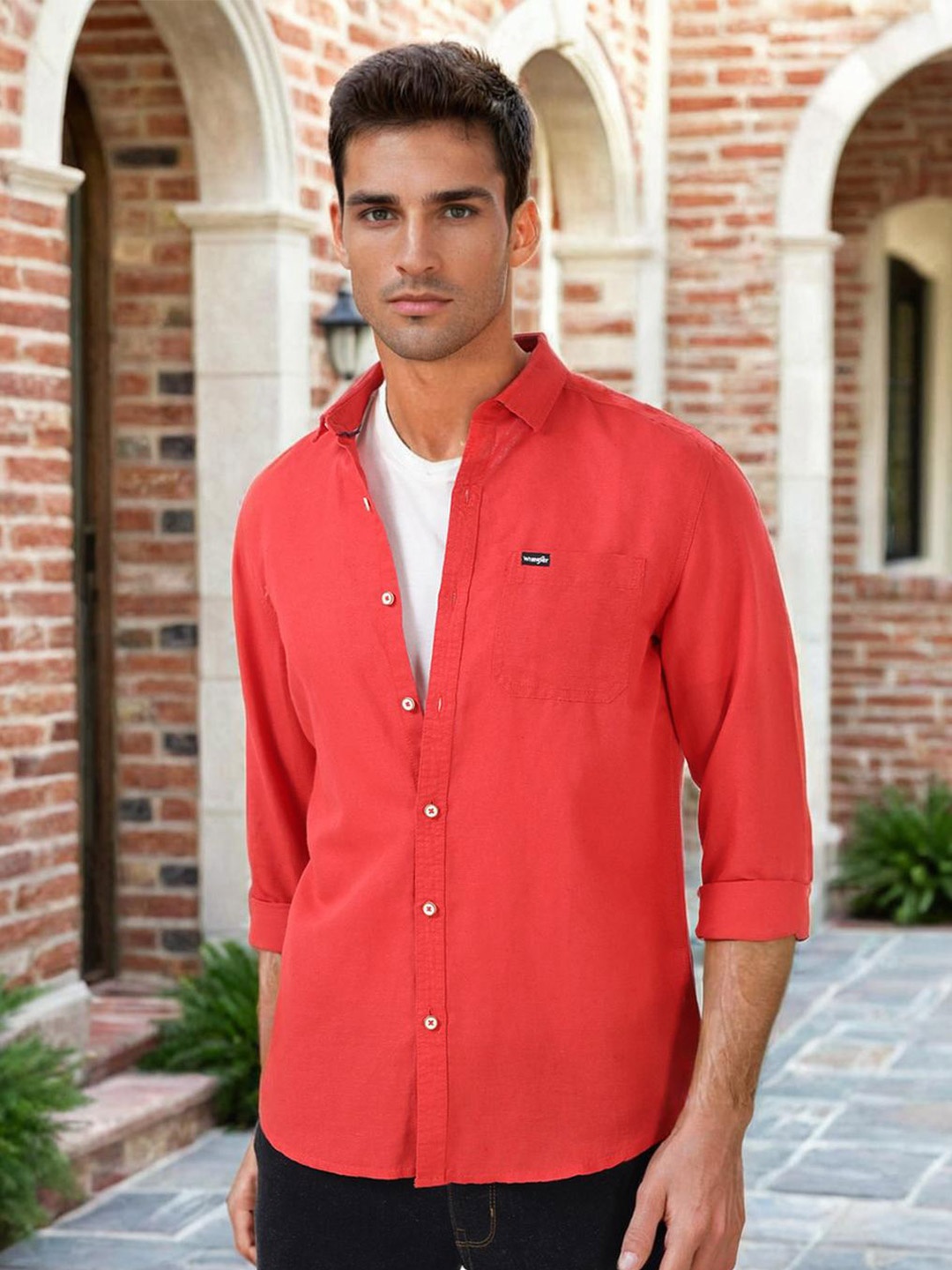 

Wrangler Spread Collar Cotton Casual Shirt, Red