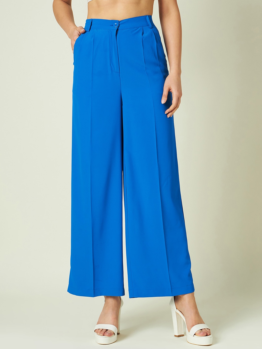 

JUNE & HARRY Women Smart Straight Fit High-Rise Parallel Trousers, Blue