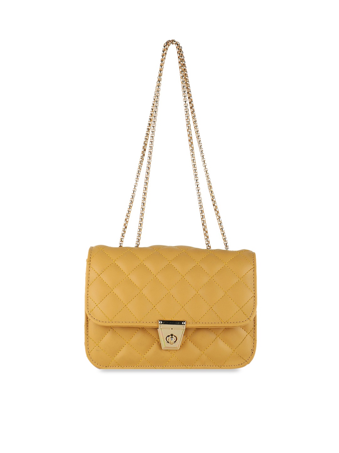 

SHINING STAR One Non-Detachable Strap Quilted Structured Sling Bag, Yellow
