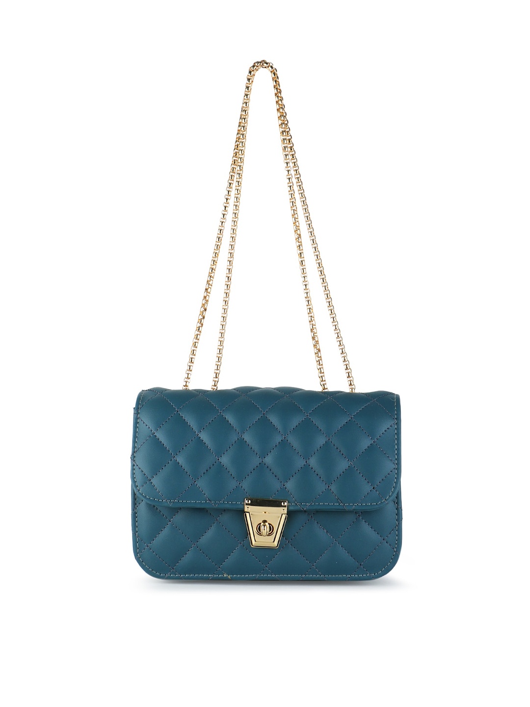 

SHINING STAR One Non-Detachable Strap Quilted Structured Sling Bag, Blue