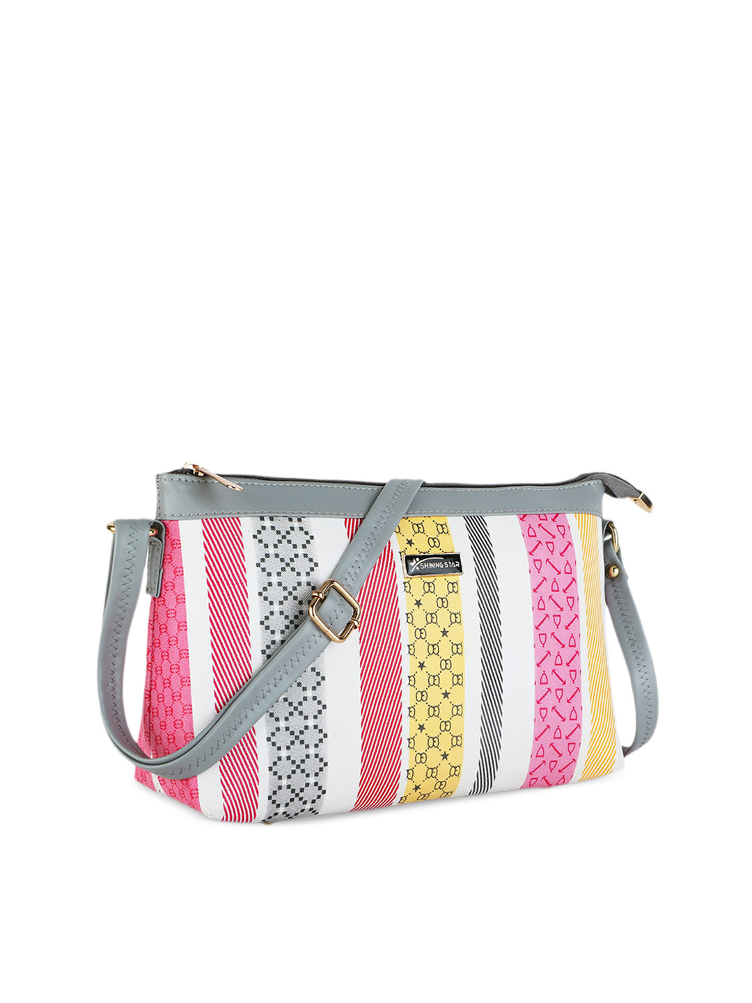 

SHINING STAR One Non-Detachable Strap Striped Structured Sling Bag, Pink