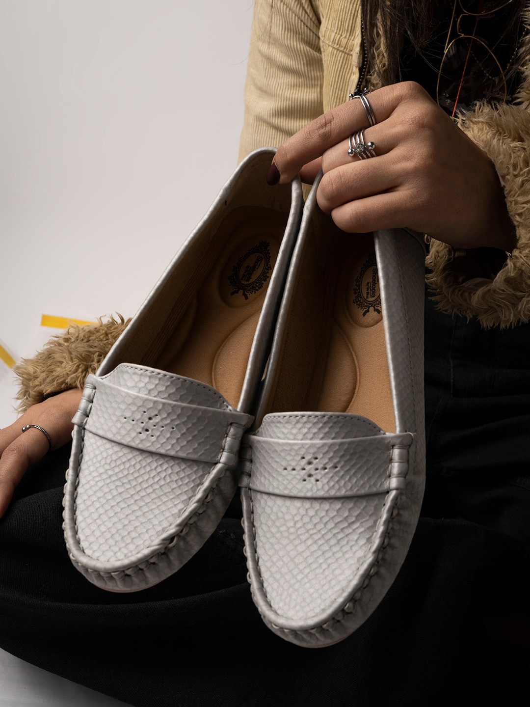 

Shoetopia Women Textured Lightweight Loafers, Grey