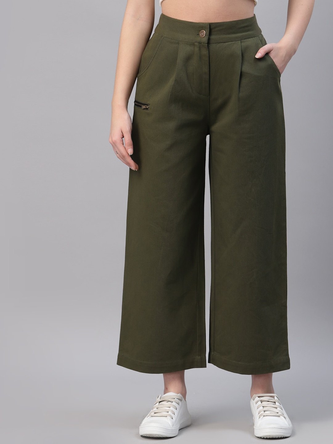 

NEUDIS Women Relaxed Parallel Trousers, Olive