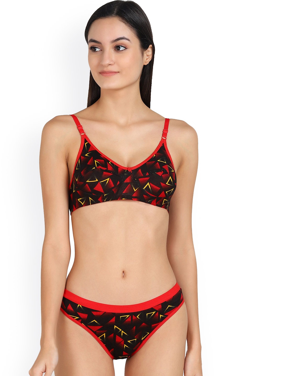 AROUSY Printed Cotton Lingerie Set, Black
