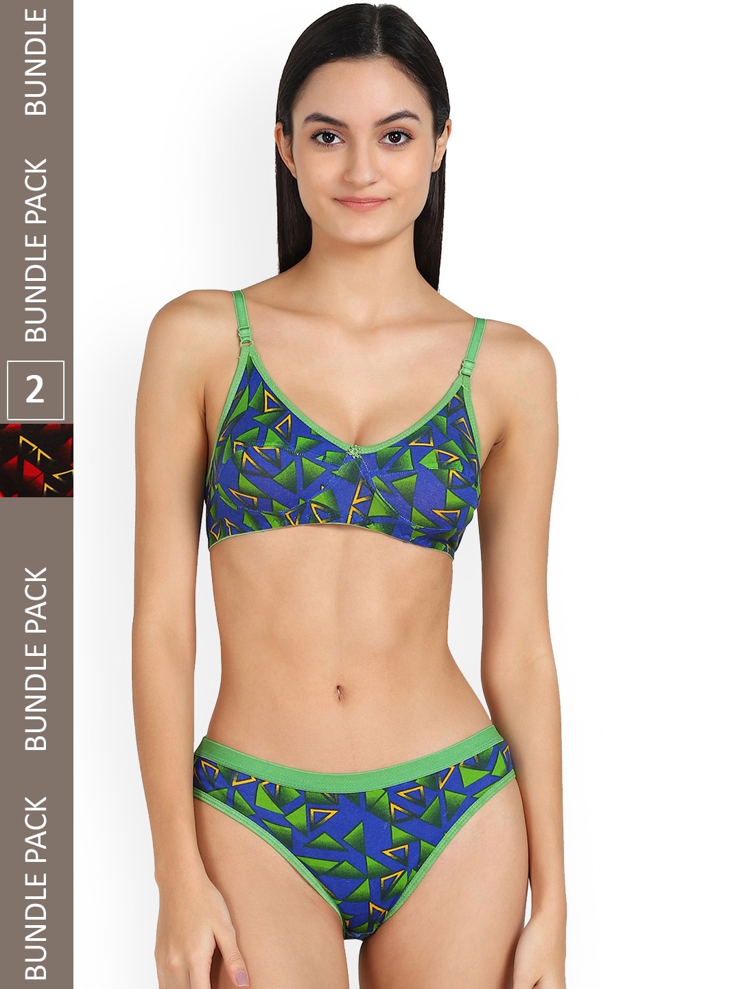 

AROUSY Pack Of 2 Printed Cotton Lingerie Set, Black