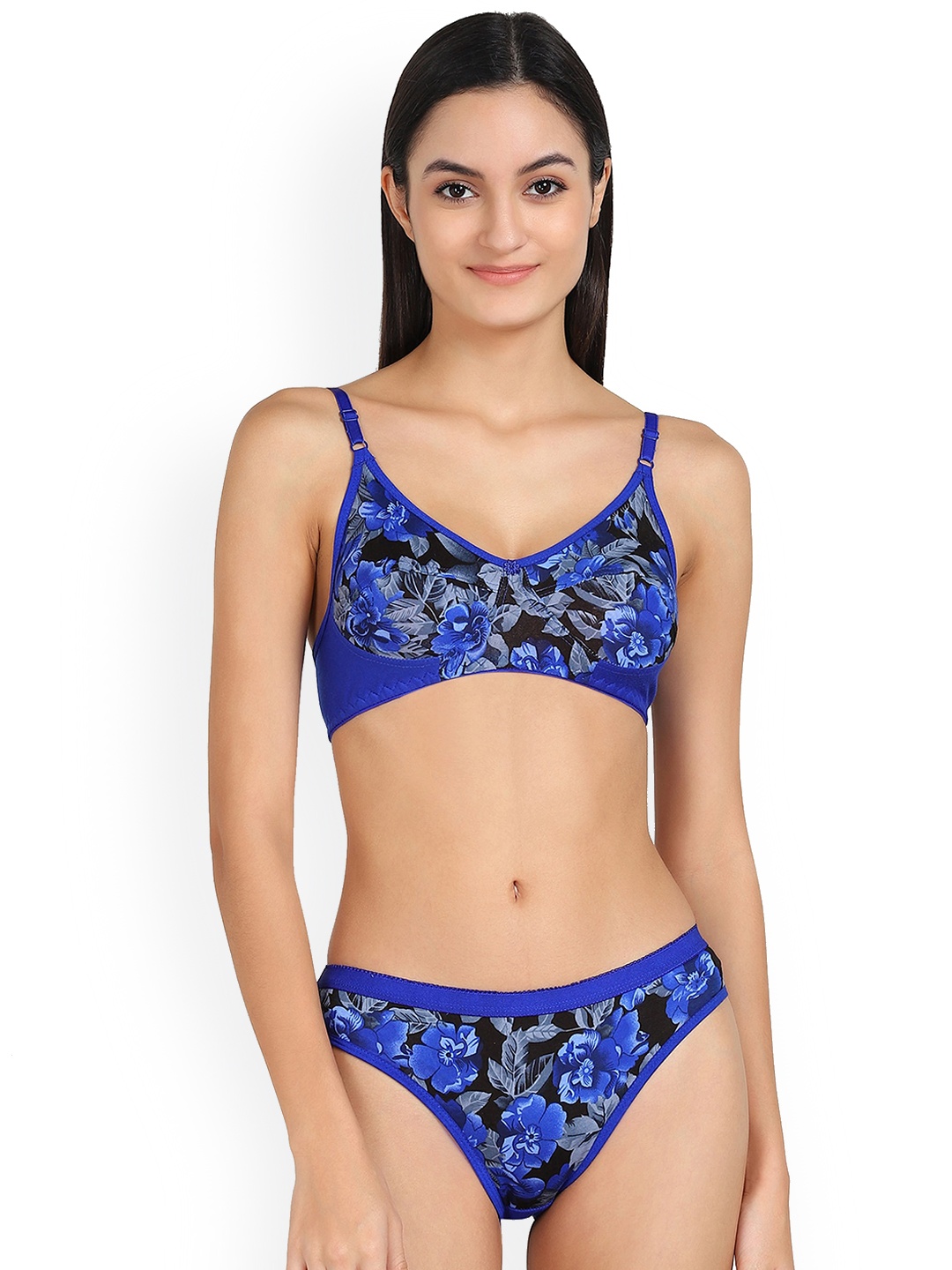 

AROUSY Floral Printed Non Padded Non Wired Cotton Lingerie Set, Blue
