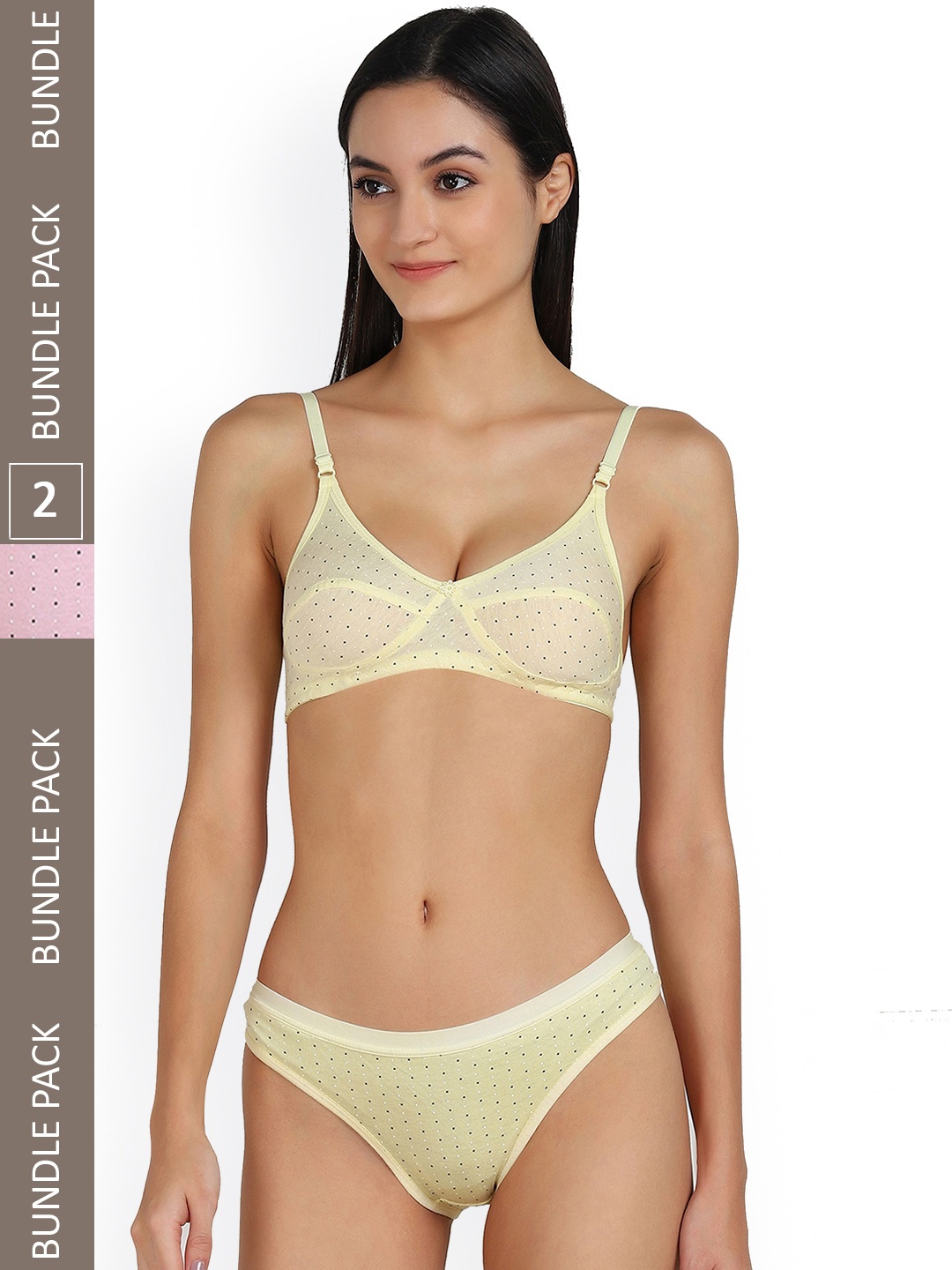 AROUSY Pack Of 2 Printed Cotton Lingerie Sets, Yellow