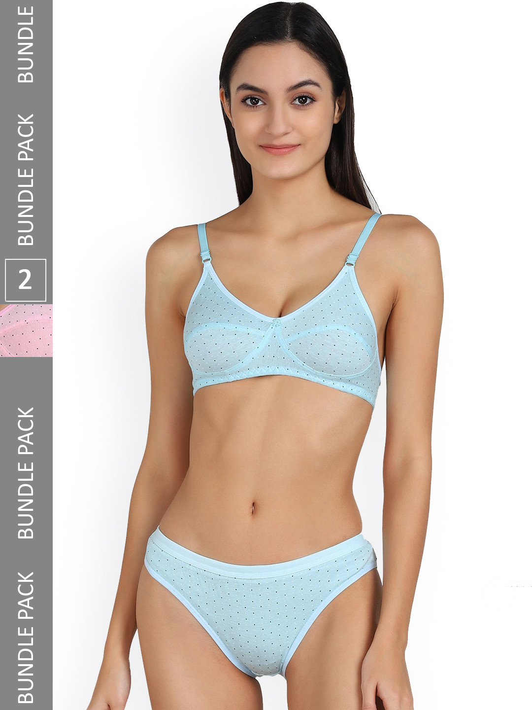 

AROUSY Pack Of 2 Printed Cotton Lingerie Set, Blue