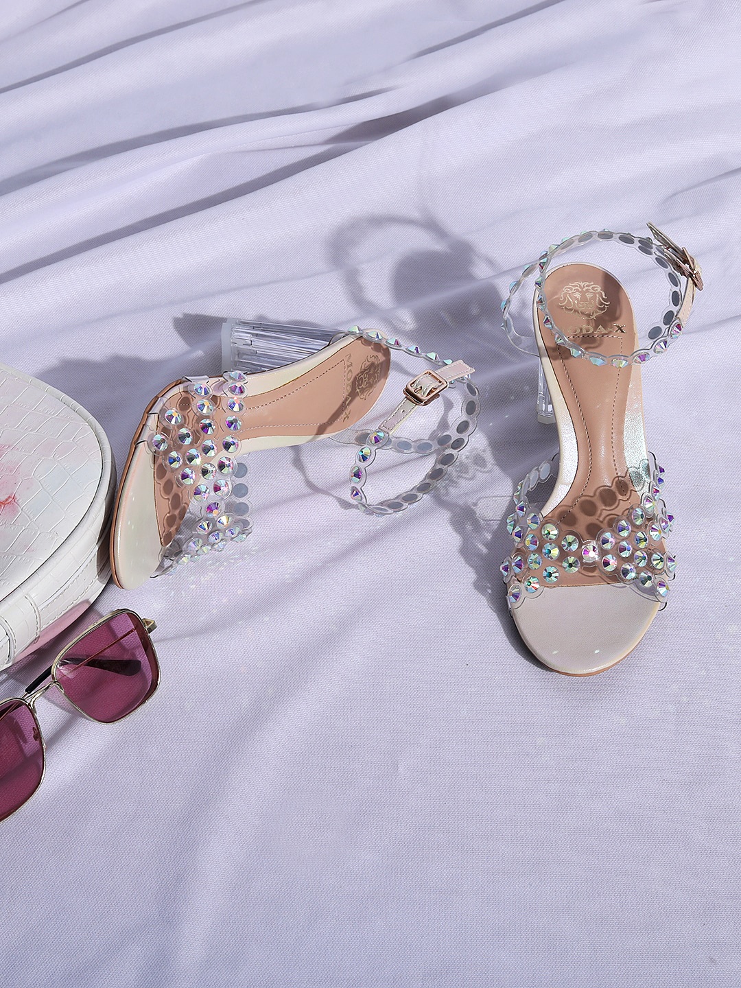 

MODA-X Embellished Open Toe Block Heels, Transparent