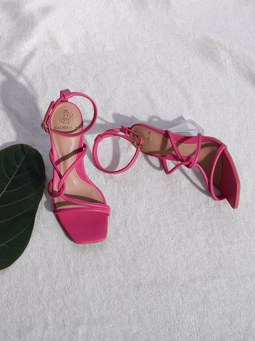 

MODA-X Open Toe Ankle Loop Block Heels, Pink