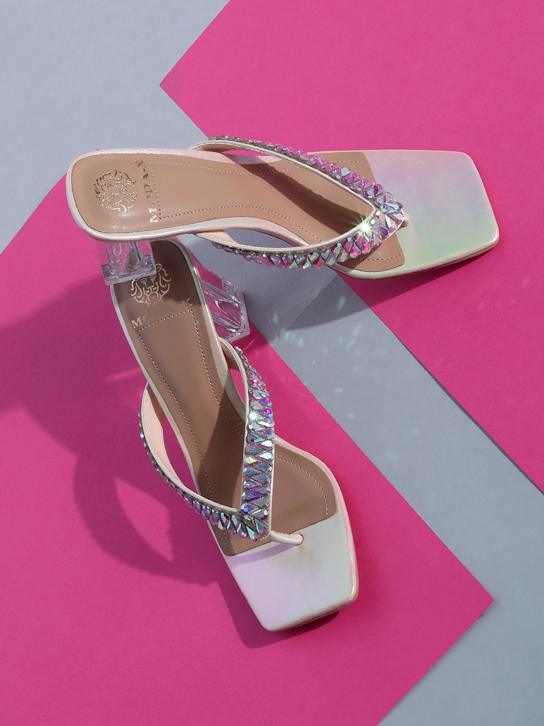 

MODA-X Embellished T-Strap Block Heels, Gold