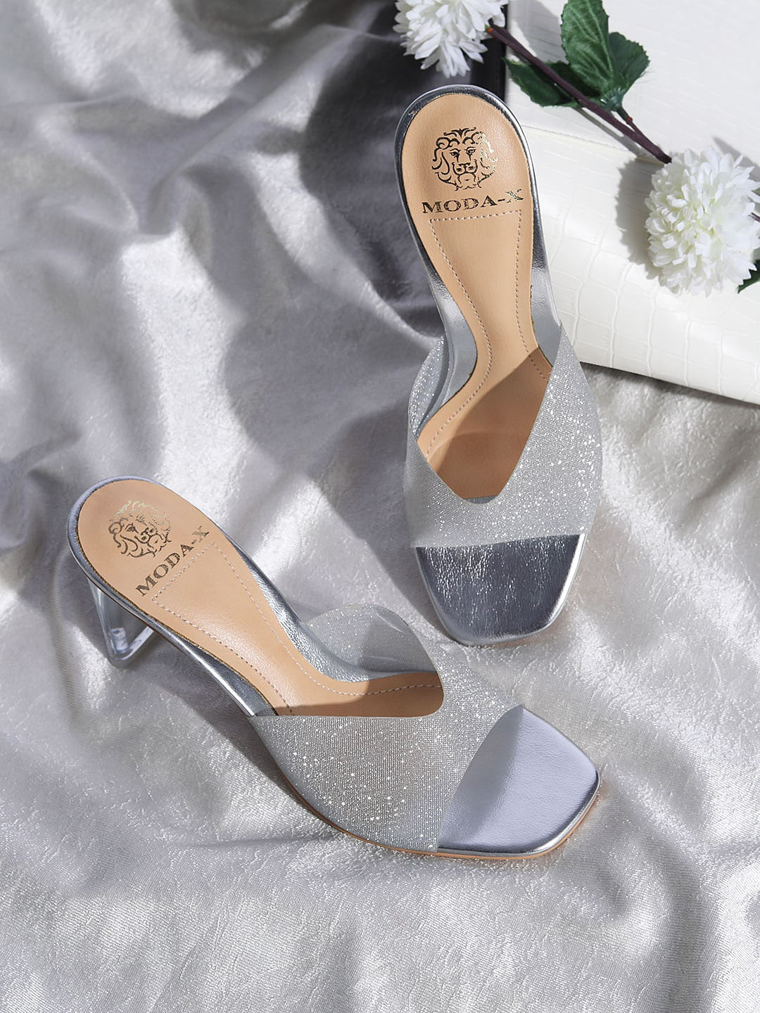 

MODA-X Embellished Open Toe Slim Heels, Silver