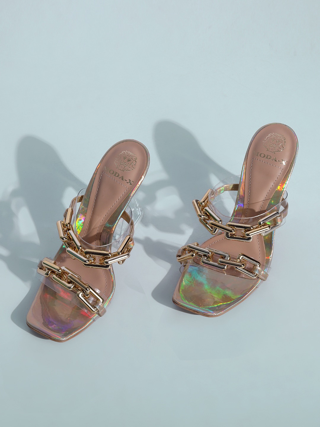 

MODA-X Embellished Open Toe Block Heels, Gold
