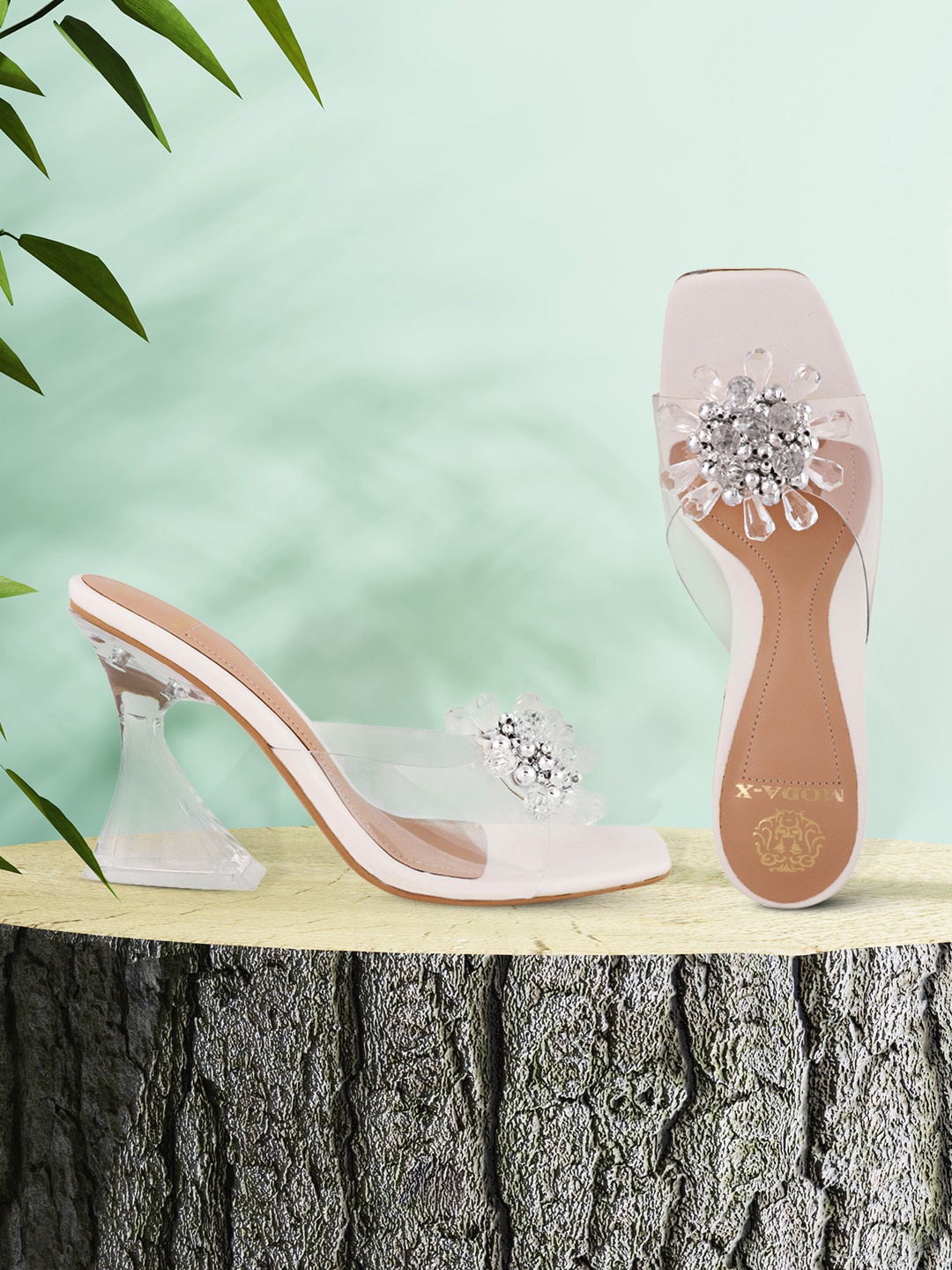 

MODA-X Embellished Block Heels, White