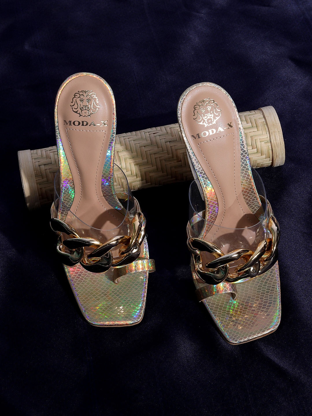 

MODA-X Embellished One Toe Block Heels, Teal