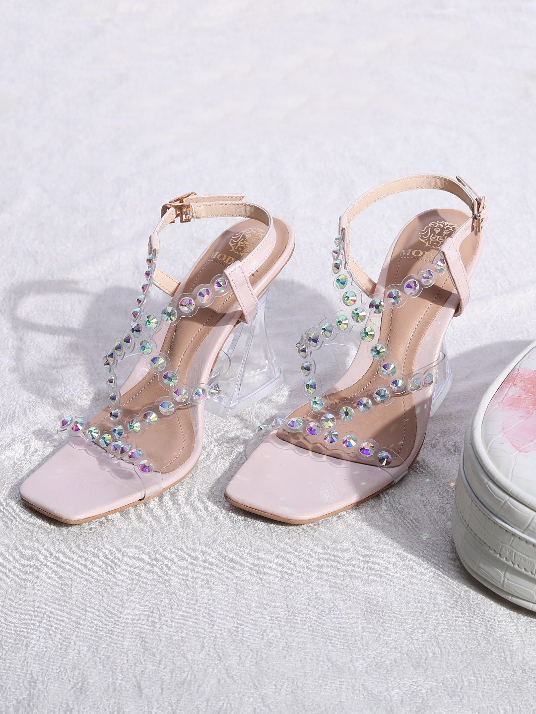 

MODA-X Embellished Open Toe Block Heels, Pink