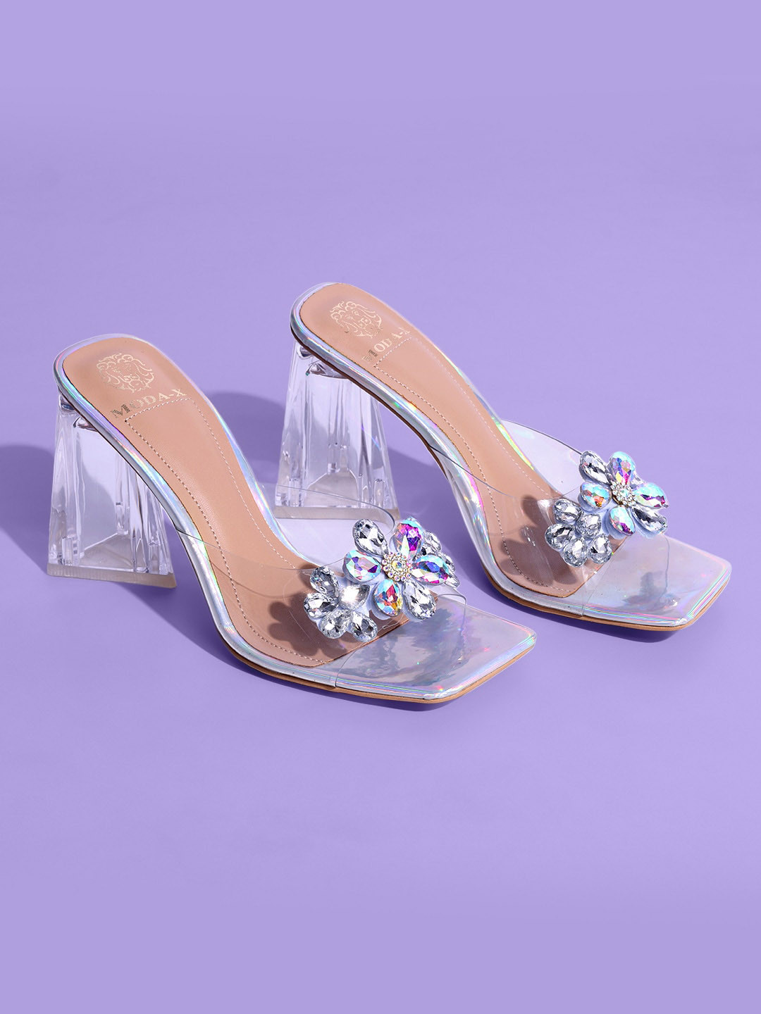 

MODA-X Embellished Block Heels, Silver