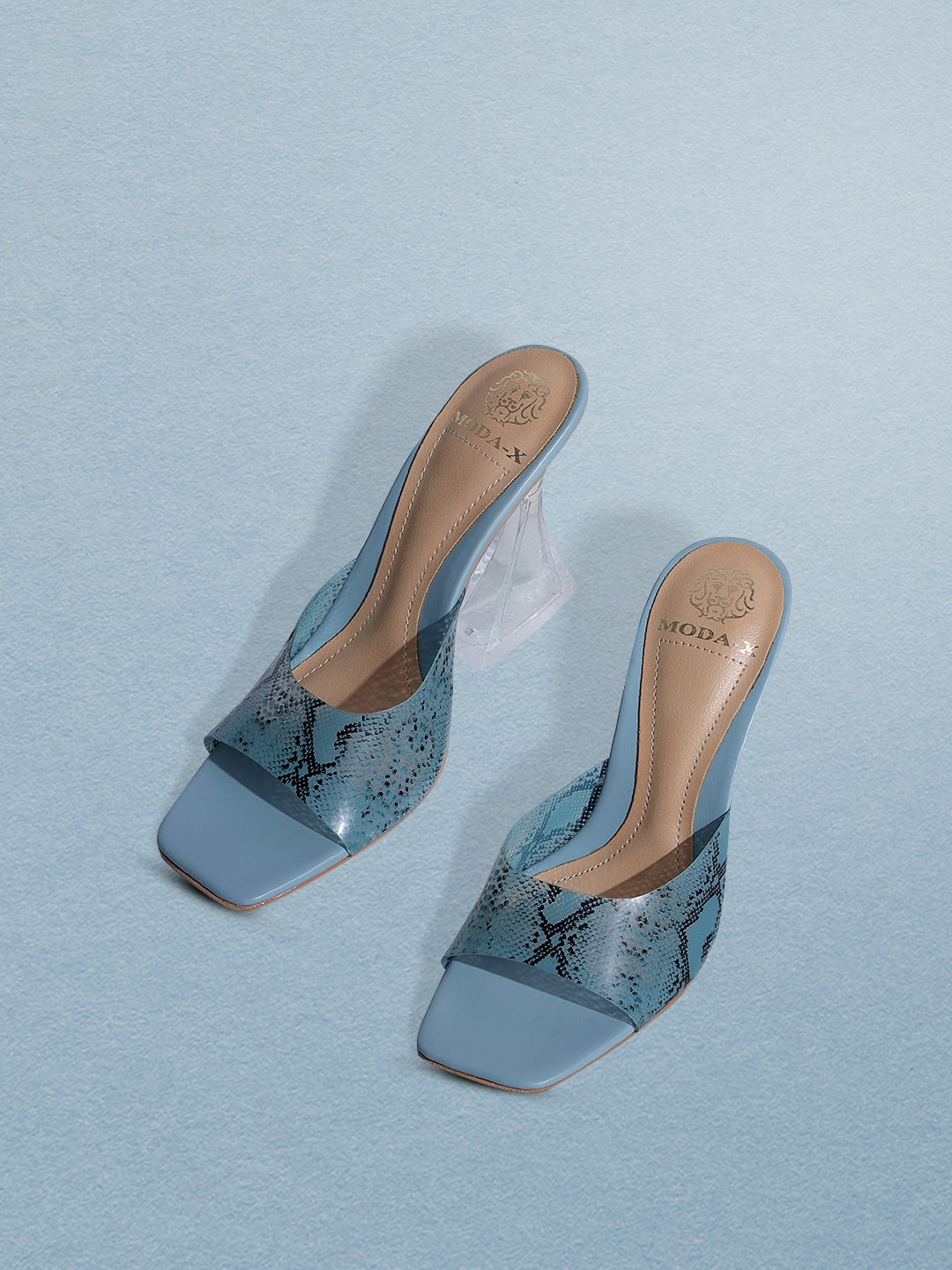 

MODA-X Women Printed Open Toe Block Heels, Blue