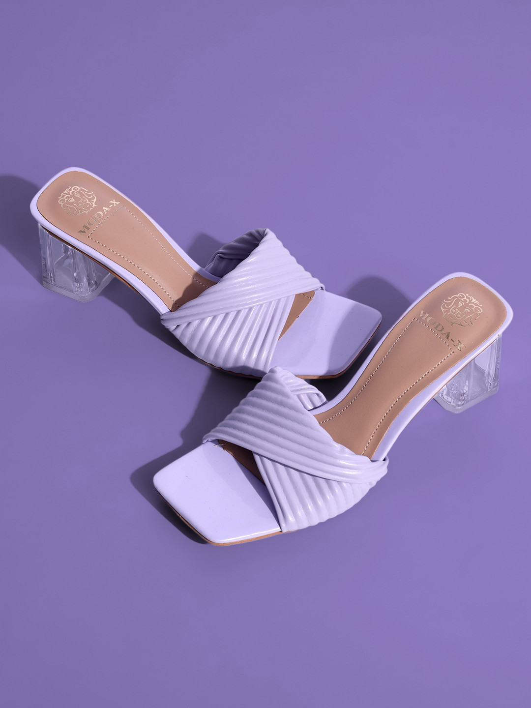 

MODA-X Women Open Toe Striped Block Heels, Lavender