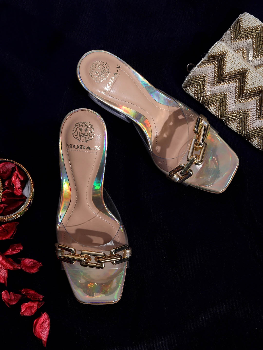 

MODA-X Women Open Toe Block Heels, Gold