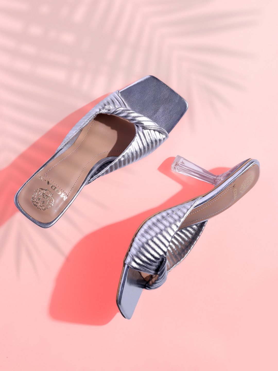 

MODA-X Women Textured Peep Toes Stiletto Heels, Silver