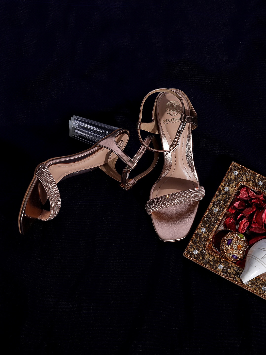 

MODA-X Embellished Square Toe Block Heels, Rose gold