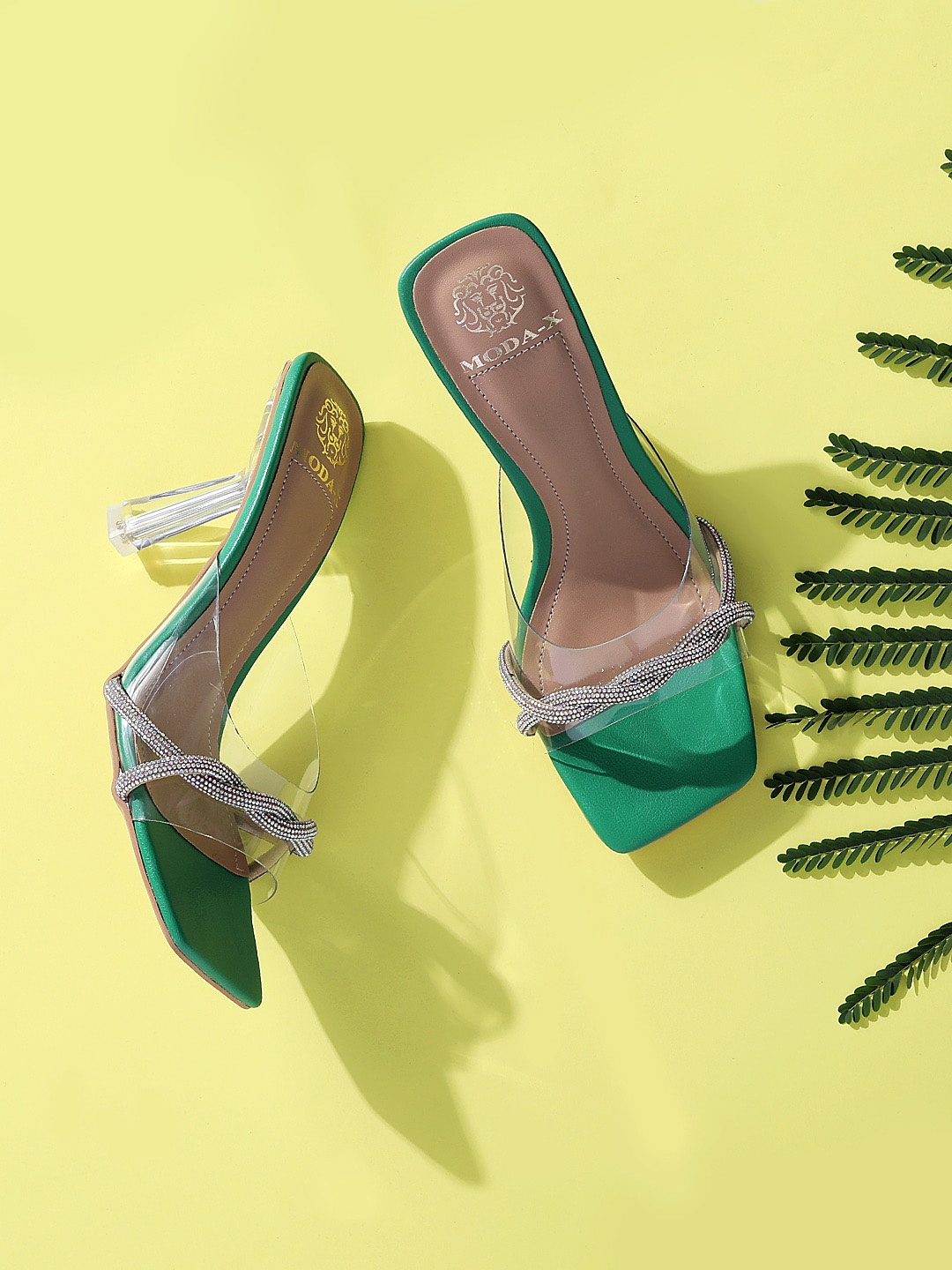 

MODA-X Embellished Open Toe Block Heels, Green