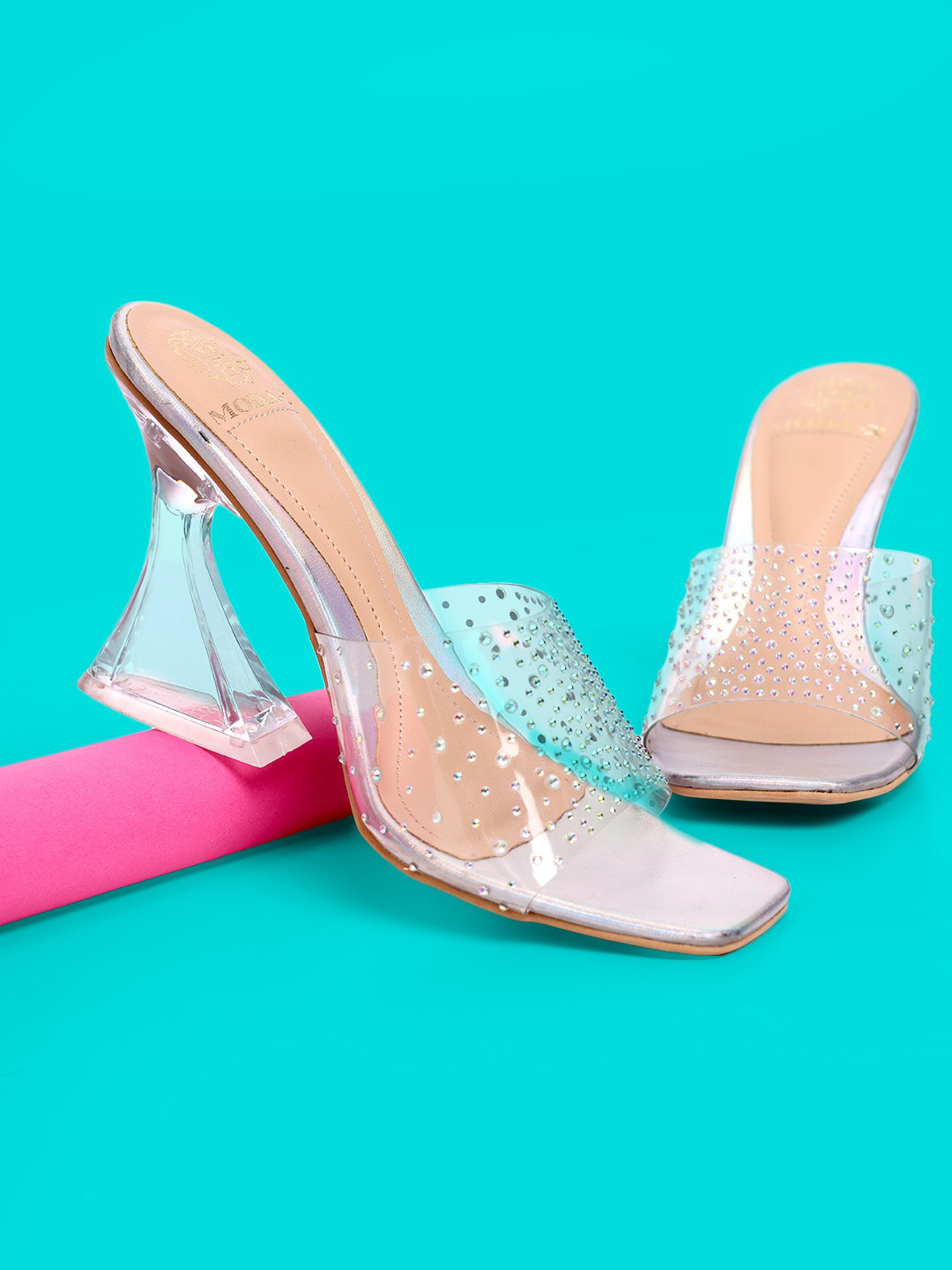 

MODA-X Embellished Open Toe Block Heels, Silver