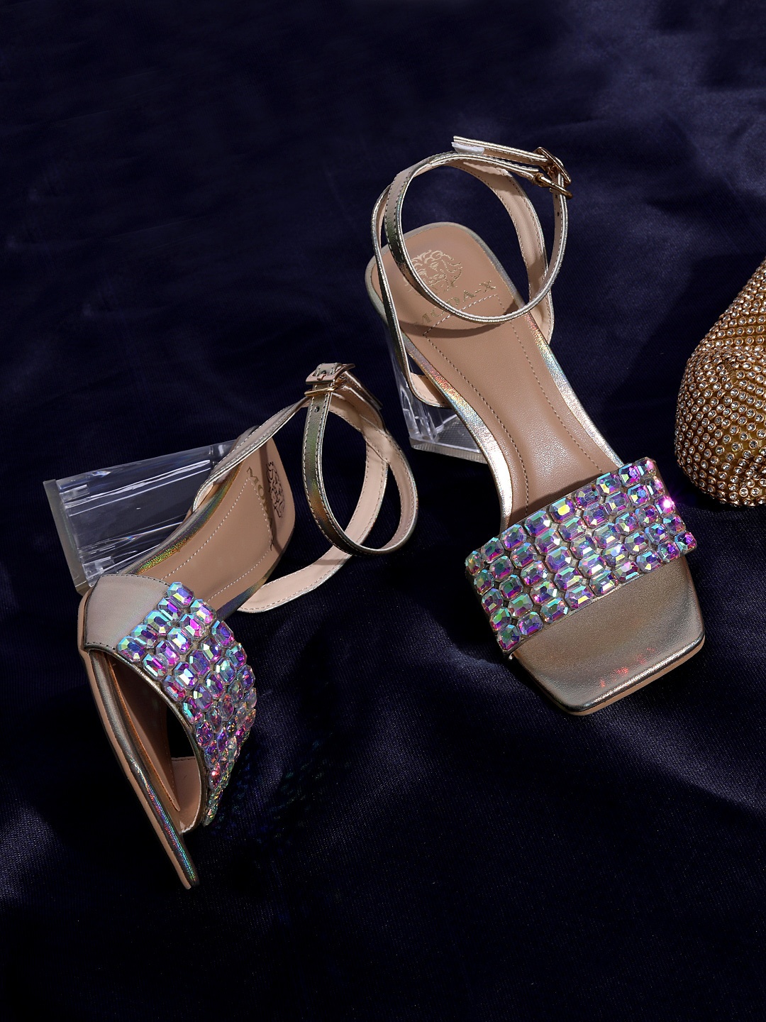 

MODA-X Embellished Open Toe Ankle Loop Block Heels, Cream