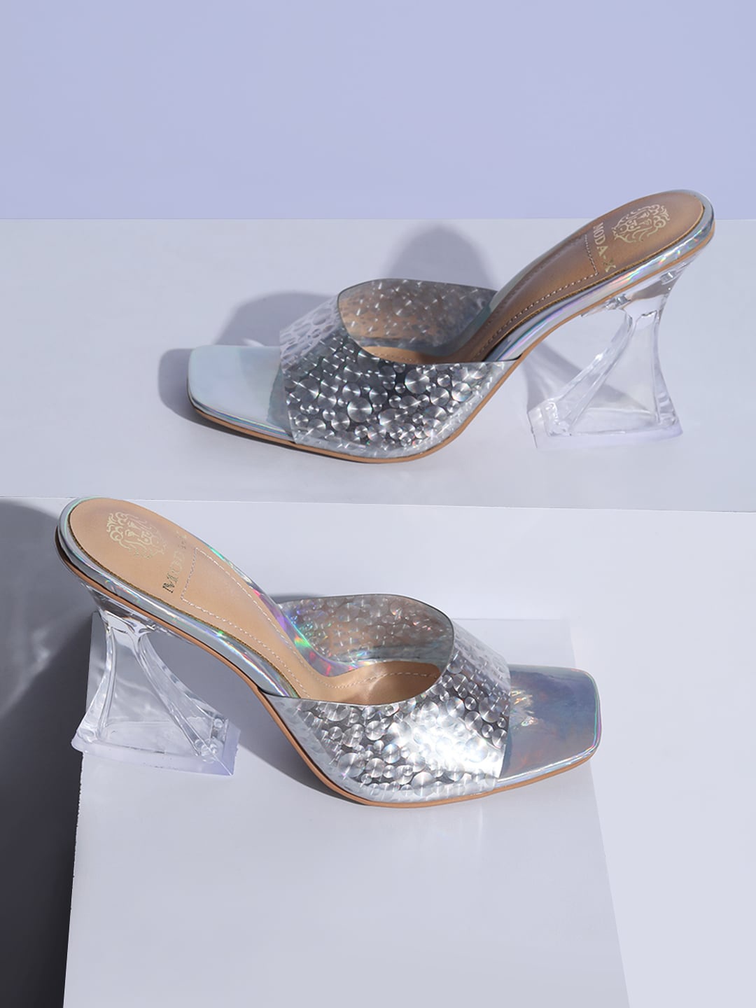 

MODA-X Embellished Open Toe Block Heels, Silver