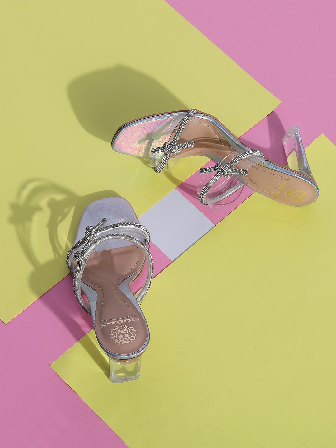 

MODA-X Embellished Open Toe Block Heels, Silver
