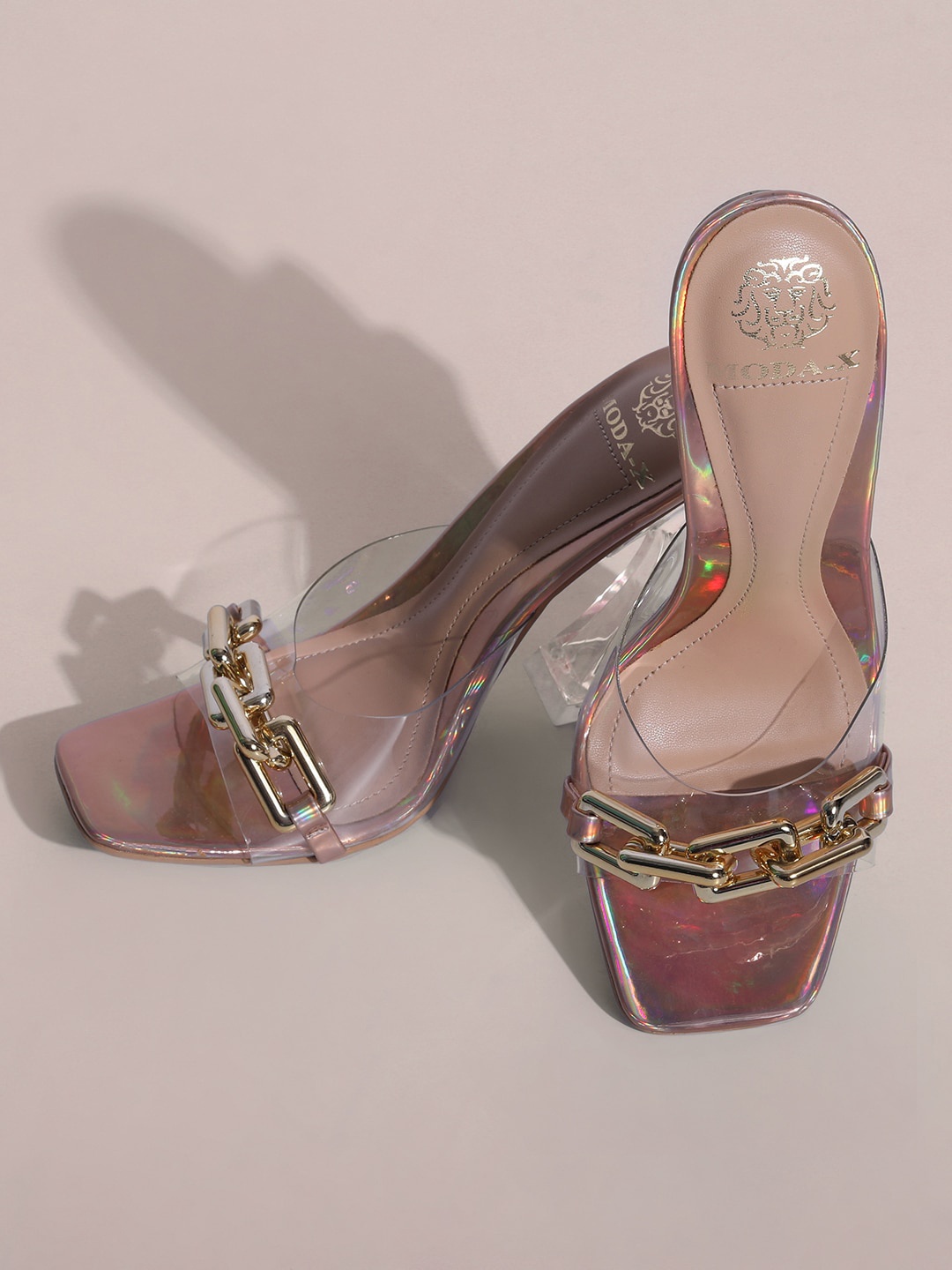 

MODA-X Embellished Open Toe Block Heels, Rose gold