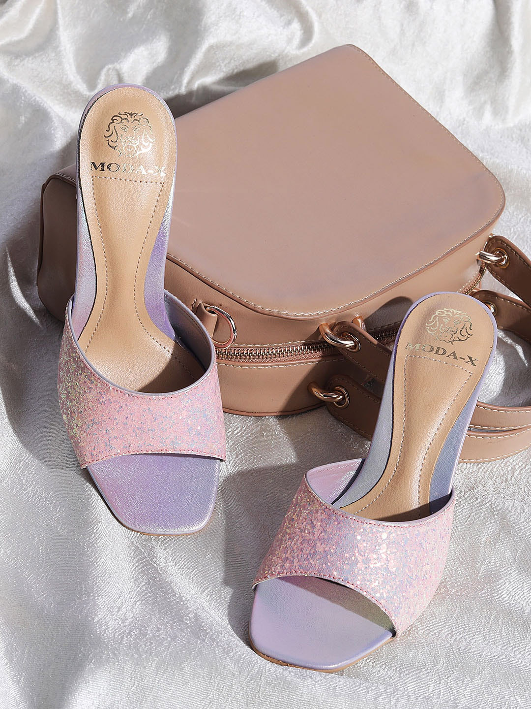 

MODA-X Embellished Open Toe Block Heels, Lavender