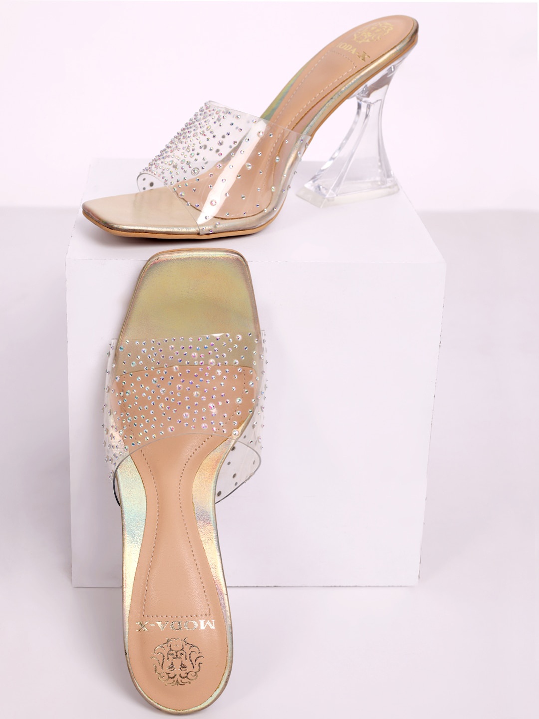 

MODA-X Embellished Open Toe Heels, Gold