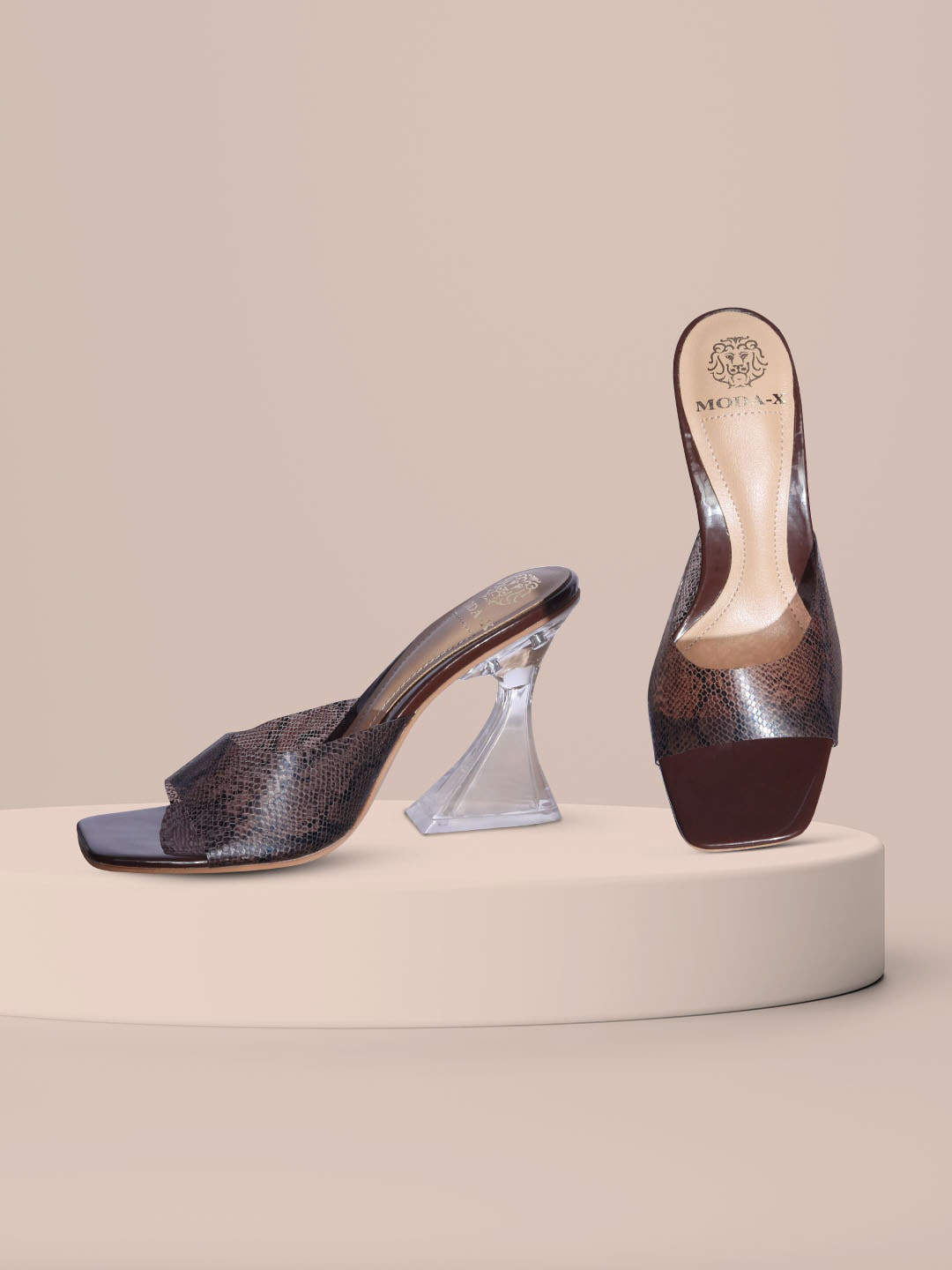 

MODA-X Textured Open Toe Block Heels, Brown