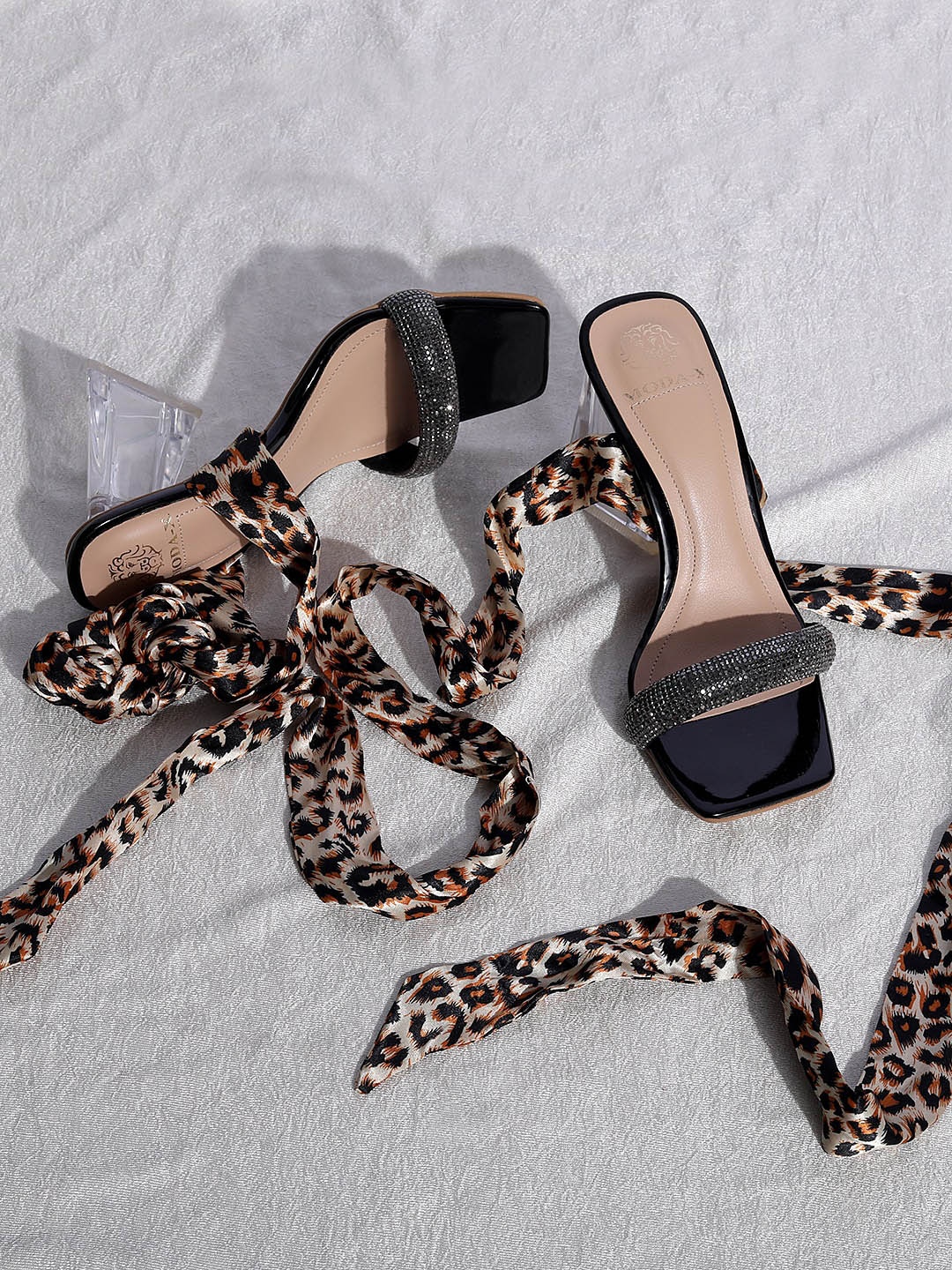 

MODA-X Embellished Open Toe Gladiator Block Heels, Black